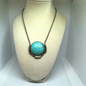 Lucky Brand Adjustable Silver-Tone Faux Turquoise Pendant Necklace